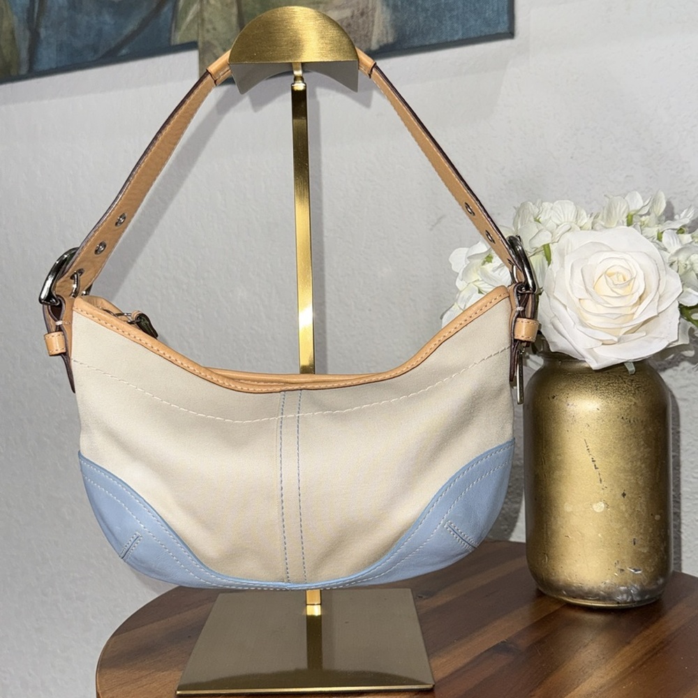Coach RARE Y2K SoHo Blue & green Leather/Twill Hobo
Shoulder Bag L3J-4431 - Picture 5 of 13